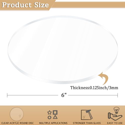 2 Pieces 1/8" Clear Circle Acrylic Sheet, 6 Inch Diameter Plexiglass Sheet, Round for Cake Discs, Plexiglass Table Top, Acrylic Backdrops and DIY Display Projects Craft - size: 6 Inch Diameter, 1/8" Thick