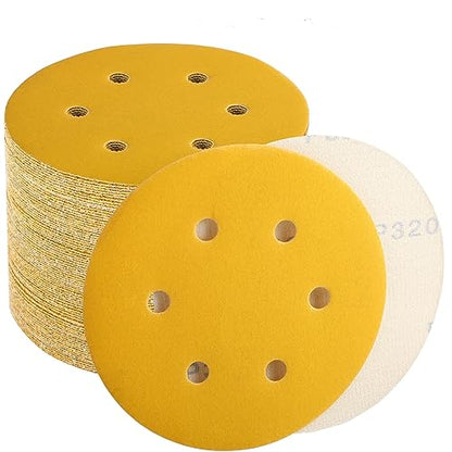 320 Grit Sanding Discs 6 Inch, Hook and Loop Sandpaper for Orbital Sander, Professional for Automotive and Woodworking, 100 Pack - style: 320 Grit