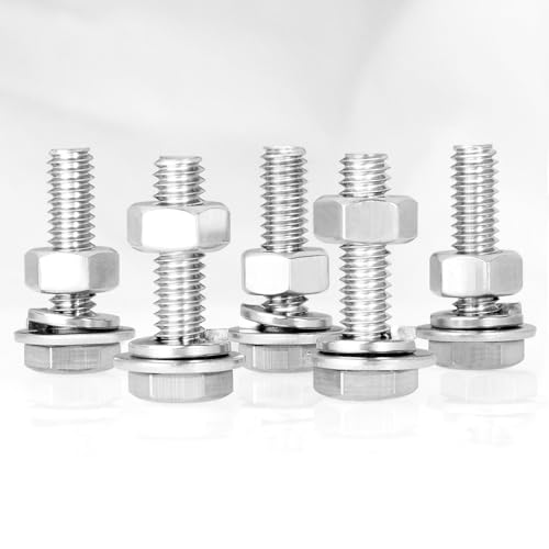 Mywish (10 Sets) 1/4-20x1 Hex Head Assorted Screws Nuts and Bolts with Flat & Lock Washers, 304 Stainless Steel 18-8, Fully Threaded, 1/4 Bolt Metric Bolt Assortment - size: 1/4-20 x 1 (10 set)