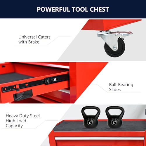 Lockable 4-Drawer Rolling Tool Chest, Red - color: Red, size: 4 drawer