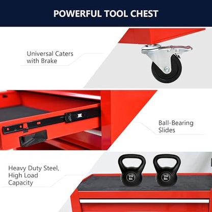 Lockable 4-Drawer Rolling Tool Chest, Red - color: Red, size: 4 drawer