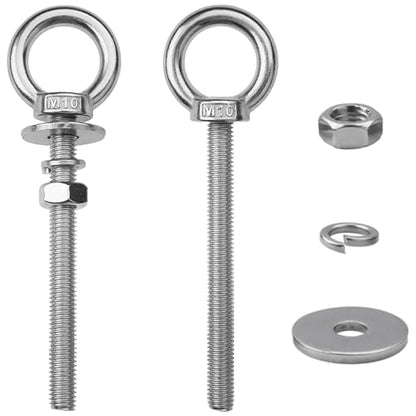 2 Pack M10 Stainless Steel Eye Bolts with Nuts, 3/8" x 4" Eye Bolts - size: M10x102mm (3/8"x4")