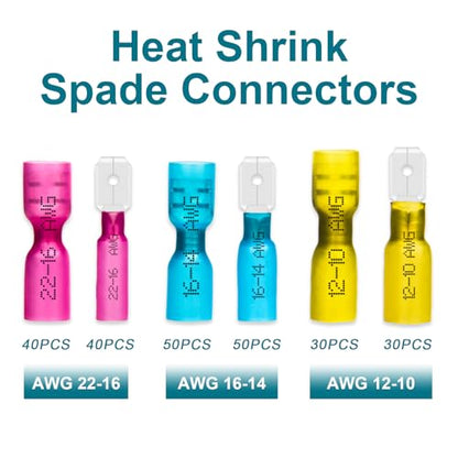 240 PCS Spade Connectors Kit, Heat Shrink Spade Terminal 22-10 AWG - size: 22-10AWG, style: Spade Female & Male (240PCS)
