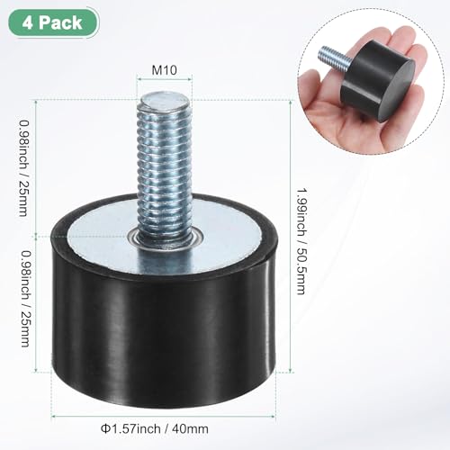 M METERXITY 4-Pack Rubber Mounts D40mmxH25mm Male Vibration Isolators Cylindrical Shock Absorber W M10 x 25mm Studs for Air Compressor/Car/Pump/Boat/Garage Motor/Bobbins Rubber Isolators - size: M10 x 25mm, 40mm x 25mm
