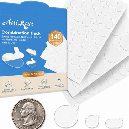 Double Sided Adhesive Dots, Multi-Size Removable & Sticky dots Clear Double Sided Removable,140 Dots. Sticky Tack for Holiday Decorations, Balloons & Crafts, Prevent Falling,Museum Putty - size: 3