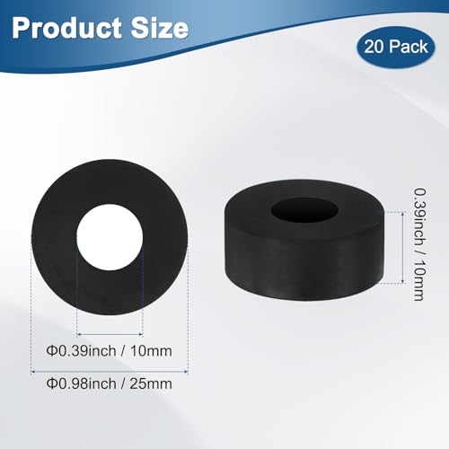 M METERXITY 20-Pack Rubber Spacer 0.39" ID 0.98" OD 0.39" Thick Neoprene Anti Vibration Pads Round Isolation Washers Bushings for Cars/Boats/Home/Machinery, Shock Noise Reduction Pads [Black] - size: 0.39" x 0.98" x 0.39"