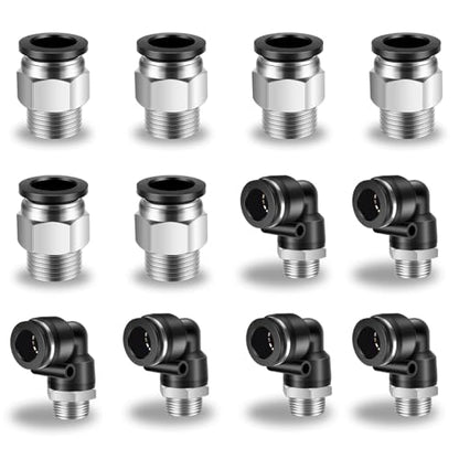 CNAODUN 12 Pcs Push to Connect Fittings 1/2 Inch Tube OD x 3/8 Inch NPT Thread Pneumatic Male Straight and Elbow Quick Connect Air line fittings - size: 1/2"OD x 3/8"NPT