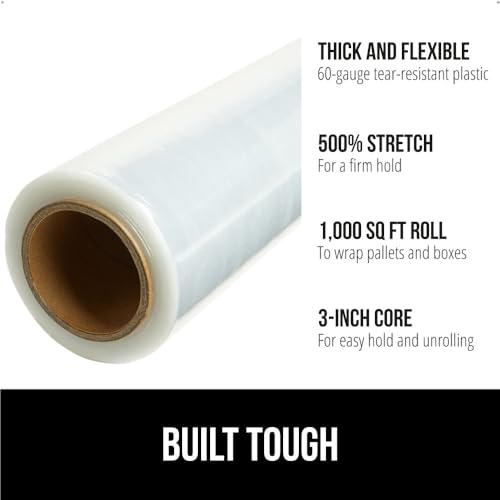 GORILLA GRIP Stretch Film Shrink Wrap for Moving, 1000'x24" Roll - size: 24" - 1000 FT Roll