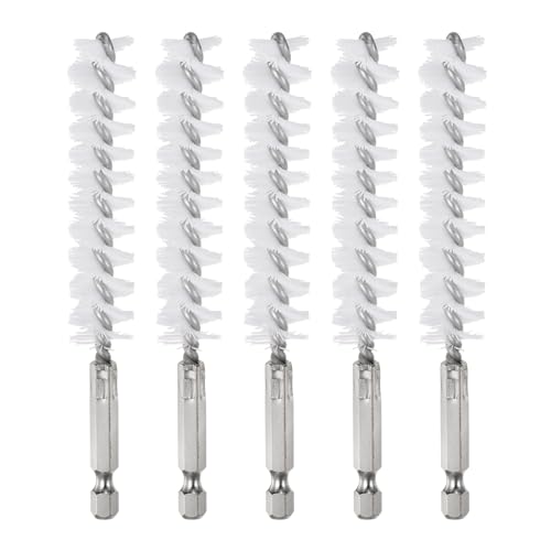 HARFINGTON 5Pcs Nylon Bore Brush 16mm Dia Cleaning Twisted Wire Brush Tube Pipe Cleaner with Handle 1/4 Inch Hex Shank for Tubes, Ports, Bearings - size: 16mm