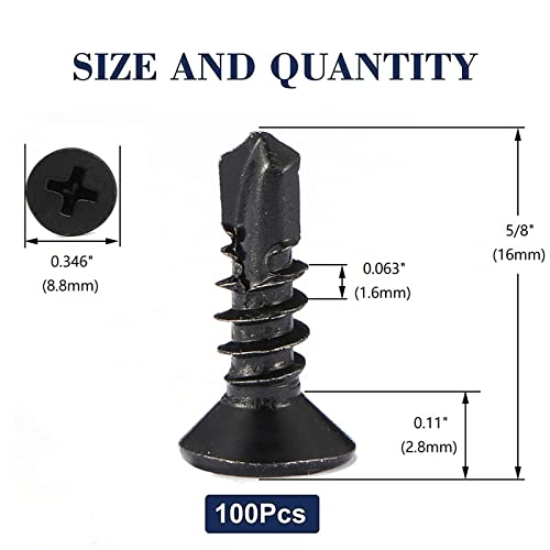 #10 x 5/8" Sheet Metal Screws 100Pcs 410 Stainless Steel Flat Head Fast Self Tapping Screws Black Oxide by SG TZH - size: #10 x 5/8"