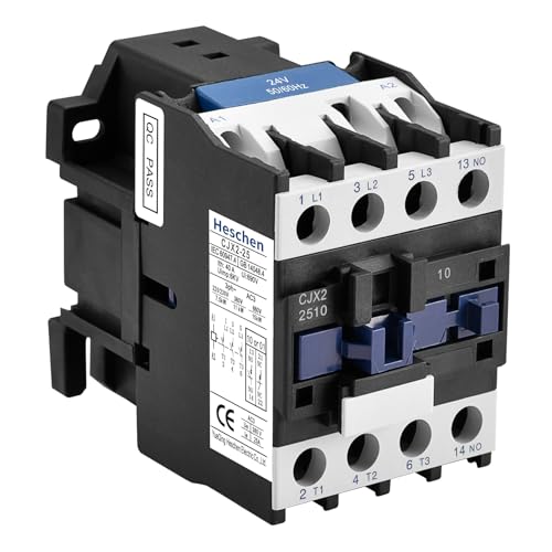 Heschen AC Contactor, 24V 50/60Hz Coil, 25A (AC-3), 3NO+1NO Aux, 3P - color: 24V Coil, size: 25A (1NO Normally Open)