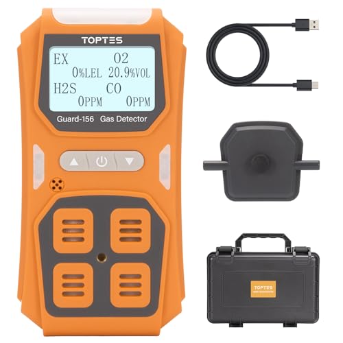TopTes Guard-156 4 Gas Monitor Multi Gas Detector for H2S, CO, LEL, and O2, Triple Alarm Modes (Visual, Vibration, Sound), 0.5s Fast Response, Dust and Explosion Proof Design for Work and Home Safety - color: Orange