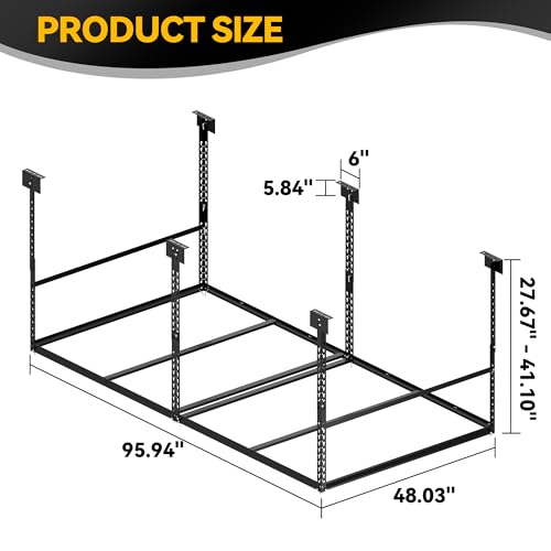 4x8 Ft Overhead Garage Storage Rack, 28-41 inch Height Adjustable Ceiling Mounted Organization Rack, 850 lbs Weight Capacity, 48"x96" Heavy Duty Space-Saving Metal Rack for Garage Storage - size: 4x8ft w/ 4 Support Bars