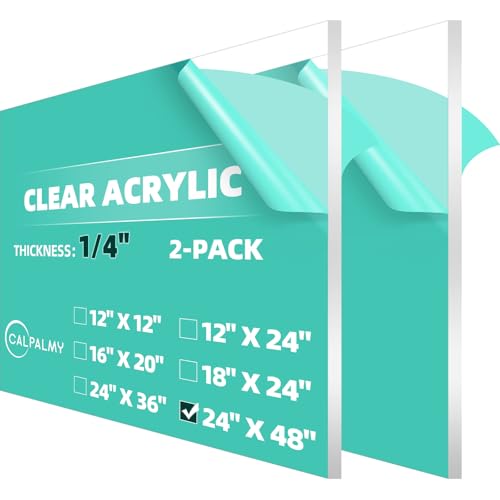 CALPALMY (2 Pack) 1/4" Thick Clear Large Acrylic Sheets - 24" x 48" Pre-Cut Plexiglass Sheets for Windows, Craft Projects, Signs, Display Cases, Sneeze Guard and More - Cut with Power Saw, Hand Tools - color: Clear, size: 24x48", 1/4" Thick