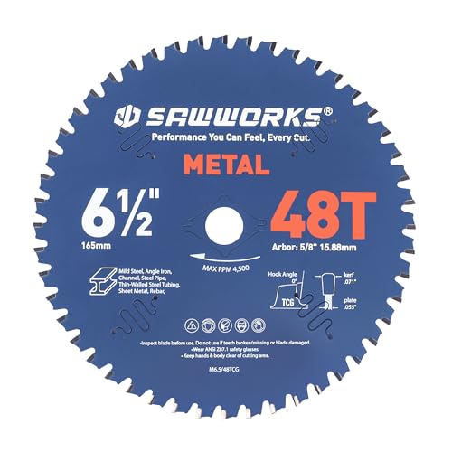SawWorks 6-1/2 Inch 48T TCG Circular Saw Blade for Metal Cutting - size: 6-1/2" 48T Metal