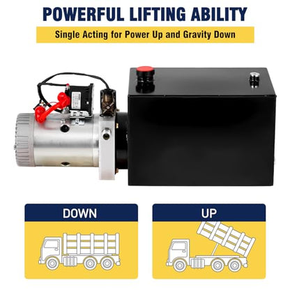 Hydraulic Power Unit 12 Quart Hydraulic Pump 12V Dump Trailer Pump Single Acting Hydraulic Power Pack 3200 PSI Electric Hydraulic Pump with Steel Reservoir for Car Lift