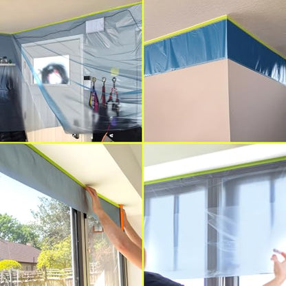 Tangibay Pre-Taped Masking Film for Painting - 44" x 66' Painters Plastic Sheeting with Automotive Paint Tape and Drape for Covering Cars, Walls, Windows and Furniture Protection (5 Rolls) - size: 5 Rolls: 44"
