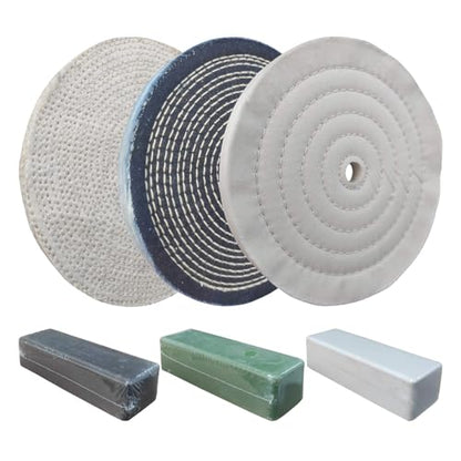 8" Stainless Steel Polishing Buffing Kit for Bench Grinder, 5/8" Hole-6pc