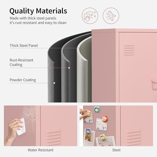 MIOCASA Metal Storage Cabinet with Locking Double Doors, Lockable Steel Cabinet with Adjustable Shelves for Home Office, Garage, Coffee Bar, Entryway - color: Pink