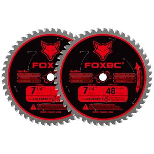 FOXBC 7 1/4 inch Metal Circular Saw Blade 48 Teeth, Metal and Stainless Steel Cutting Saw Blade, Ceramic Carbide with 5/8 Arbor - 2 Pack