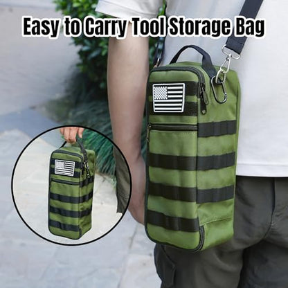 13 Inch Portable Small Tool Bag, Heavy Duty Tool Organizer Bag with Shoulder Strap and D-ring Clip, Tactical Tool Bag, Tool Pouch Bag for Electricians, Carpenters, HVAC Technicians (Army Green) - color: Army Green