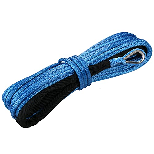 3/16" Synthetic Winch Rope 50 ft 8,500 lb UHMWPE Winch Cable Replacement Kit with Protective Sleeve, Thimble, Compatible with ATV UTV Truck Winches, Blue - color: Blue, size: 3/16 In x 50 Ft Standard