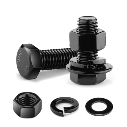 1/4-20 x 1-1/4" Hex Head Screw Bolt, Nuts, Flat & Lock Washers, 10Pcs 18-8 (304) Stainless Steel, Fully Threaded, Black Oxide by SG TZH - size: 1/4-20 x 1-1/4"