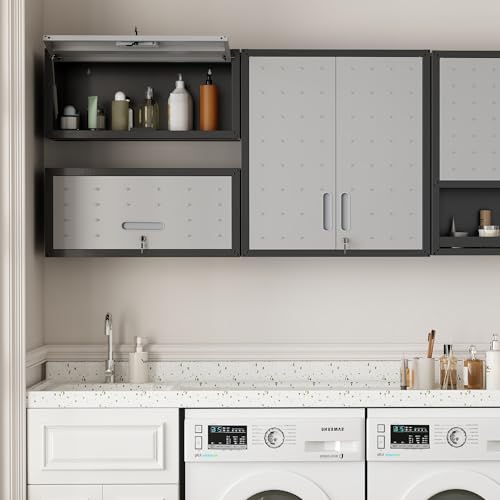 Garage Wall Cabinet Metal Storage Cabinet with Lockable 2 Doors - color: Black/Gray, style: 2 doors wall cabinet 02
