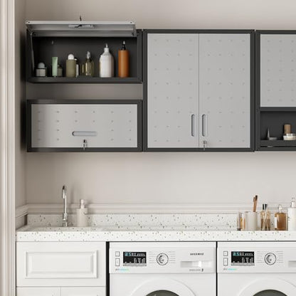 Garage Wall Cabinet Metal Storage Cabinet with Lockable 2 Doors - color: Black/Gray, style: 2 doors wall cabinet 02