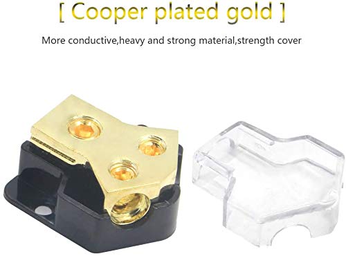 Power Distribution Block, 2 Way 0/2/4 AWG Gauge in, 4/8/10 Gauge Out, 2 Way Car Audio Stereo Amp Distribution Connecting Block for Audio Splitter (1 in 2 Out) with Screw Sets 2 Pack - size: 2 Way with Screws 2 Pack