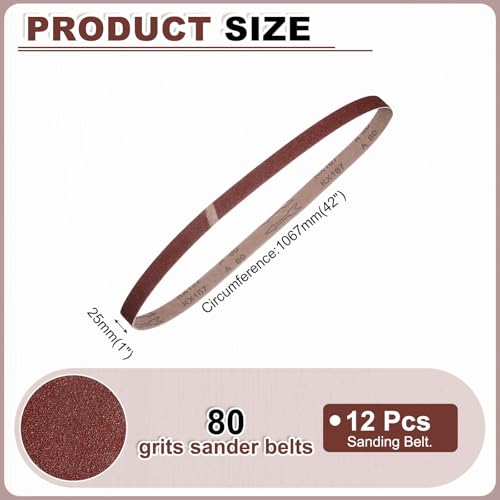 HARFINGTON 1 x 42 Inch Sanding Belts, 12 Pcs 80 Grits Aluminum Oxide Abrasive Belt Sander File Belt for Woodworking, Metal Polishing, Knife Sharpener - size: 1 x 42 Inch(80 Grit)