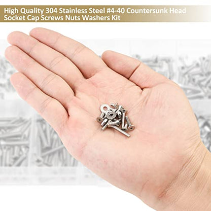 252 Pieces #4-40 x 3/16", 1/4", 5/16", 3/8", 1/2", 5/8", 3/4", 1", Countersunk Head Socket Cap Screws Nuts Washers Assortment Kit, 304 Stainless Steel, Fully Machine Thread - size: #4-40, style: Countersunk Head