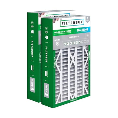 Filterbuy 16x28x6 Air Filter MERV 8 Dust & Allergy Defense (2-Pack) - size: 16x28x6