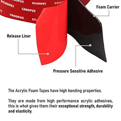 CANOPUS Double Sided Tape, 5952 Heavy Duty Mounting Tape, Strong Bond & Weatherproof Seal Strip for Automotive Mounting, Picture and Photo Frame, Poster, Craft, 2 in x 15 ft, Black, Made in USA - size: 2in x 15ft