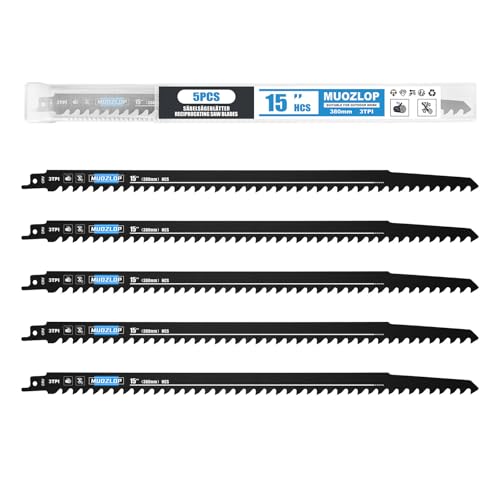 5Pack 15inch 3TPI Woodcutting Reciprocating Saw Blades Set - size: 3T/380mm