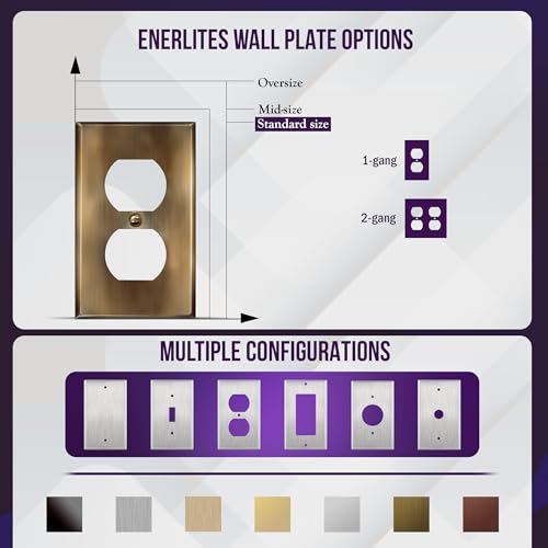 ENERLITES Duplex Receptacle Metal Wall Plate, 2-Gang, Antique Brass - color: Antique Brass, size: Standard Size