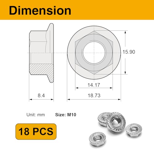18PCS M10 Serrated Flange Nuts, 304 Stainless Steel Hex Nuts - size: M10-18PCS