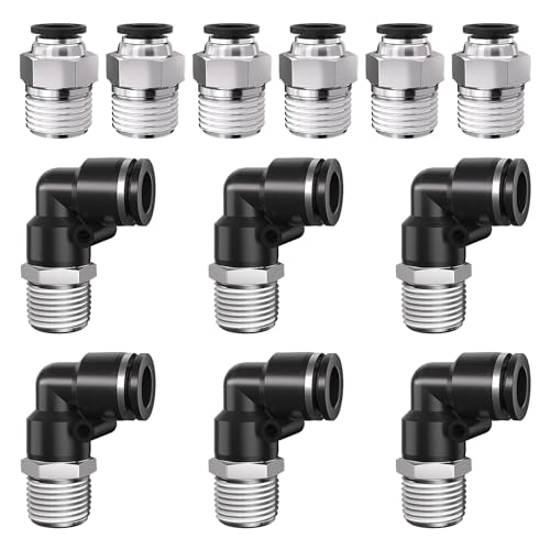 3/8 Push to Connect Fittings npt Thread to 1/4 Air Line quick - size: 1/4"OD x 3/8"NPT