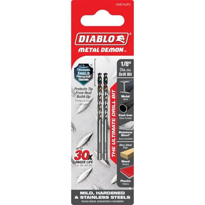 Diablo Metal Demon Drill Bits - 1/8" Diameter, 2.6" Length, 2-Pack - size: 1/8"
