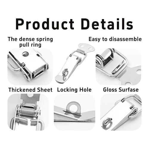 4PCS Stainless Steel Spring Loaded Toggle Latch with Padlock Hole, Catch Hasp Clamp Lock Hardware for Cabinet Wooden Case Box Chest Trunk, Silver(70mm/2.75” Overall Length) - size: 70mm/2.75”(with Padlock Hole)