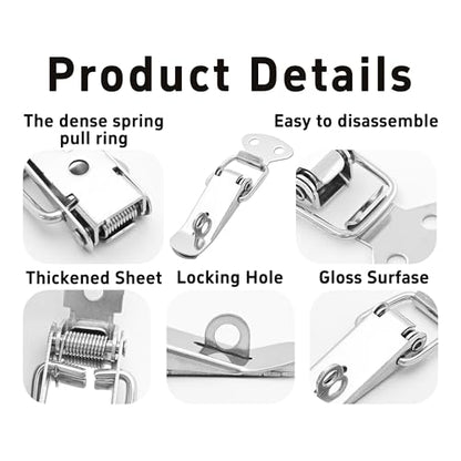 4PCS Stainless Steel Spring Loaded Toggle Latch with Padlock Hole, Catch Hasp Clamp Lock Hardware for Cabinet Wooden Case Box Chest Trunk, Silver(70mm/2.75” Overall Length) - size: 70mm/2.75”(with Padlock Hole)