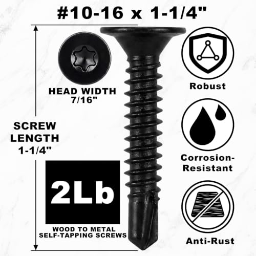 Yaocom 2 lb Wood to Metal Self Drilling Screws, #10-16 x 1-1/4", 286 Pcs - color: 2 lb