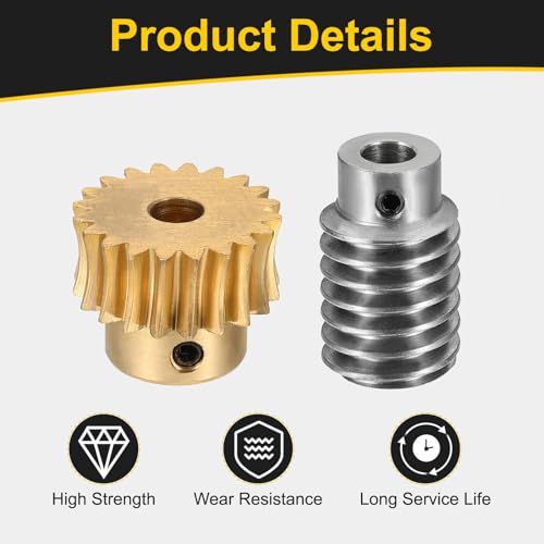 uxcell Worm Gear Set Right Rotation 20T 1 Module 20:1 Reduction Rate - size: Gear-6mm, Worm-5mm Bore, style: 1M-20T