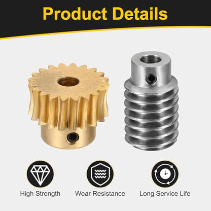 uxcell Worm Gear Set Right Rotation 20T 1 Module 20:1 Reduction Rate - size: Gear-6mm, Worm-5mm Bore, style: 1M-20T