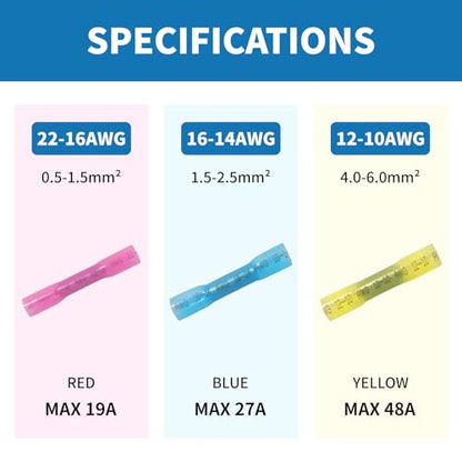 Heat Shrink Butt Connectors - 500Pcs 16-14 AWG Blue Waterproof Electrical Wire Connectors Automotive Marine Grade Wire Crimp Terminals Butt Splices for Cable,Boat,Home Electrical etc. - size: [16-14 AWG] x 500