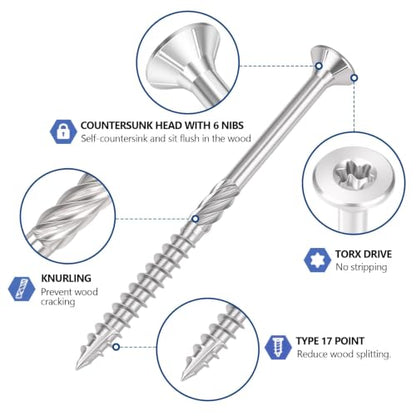 #10x2 inch Stainless Steel Deck Screws 70 PCS Wood Screws with T25 Star Bit - size: #10*2"-70pcs