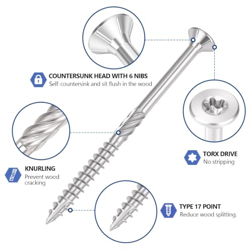 #10x2 inch Stainless Steel Deck Screws 70 PCS Wood Screws with T25 Star Bit - size: #10*2"-70pcs