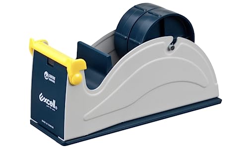 Excell ET-227 Blue/Grey Premium Twin-Roll Steel Desk Top Dispenser: 2 in. Wide (3 in. core) + LuxProdX Sticker