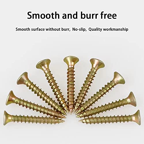 M4 Flat Head Wood Screws Assortment Kit 340 Pcs,Phillips Drive Countersunk Flat Head Self-Tapping Wood Screws,Yellow Zinc Plated Finish Screw Kit,Self Tapping Screws for Metal,Full Thread - style: M4 340PCS