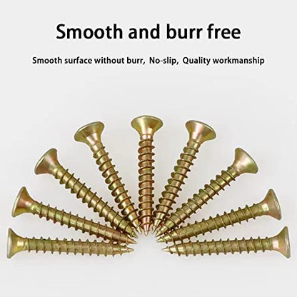 M3.5 Flat Head Wood Screws Assortment Kit 320 Pcs,Phillips Drive Countersunk Flat Head Self-Tapping Wood Screws,Yellow Zinc Plated Finish Screw Kit,Self Tapping Drywall Screws for Metal - style: M3.5 320PCS